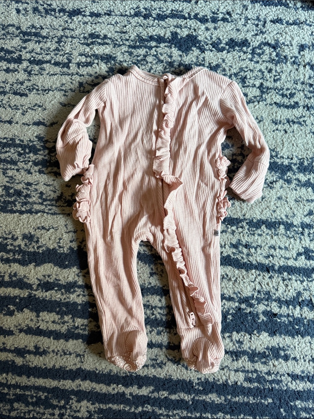 Caden Lane Pink Ribbed Ruffle Footed One-Piece